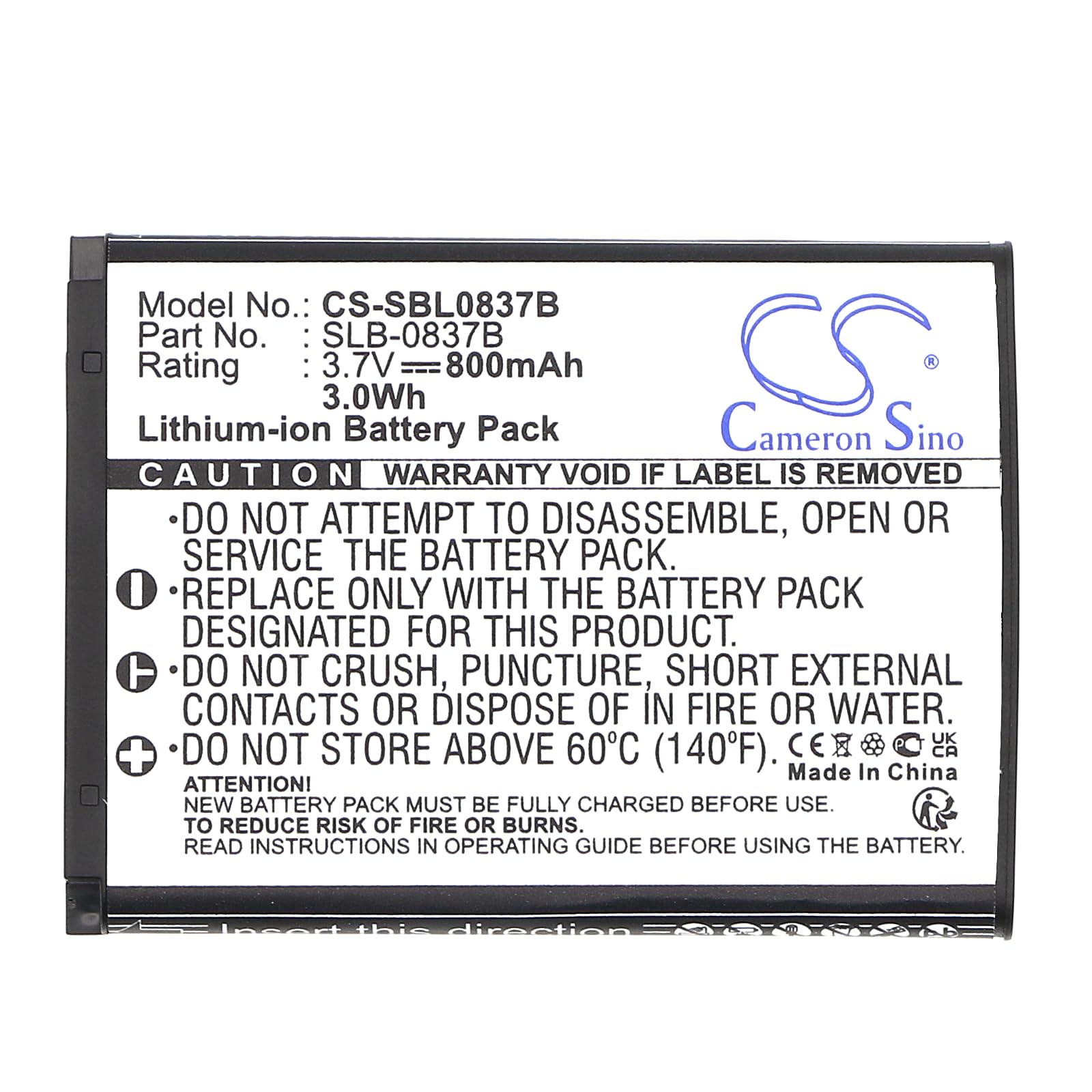 Battery for Samsung SLB-0837(B) SLB-0837B 3.7V 800mAh: Amazon.co