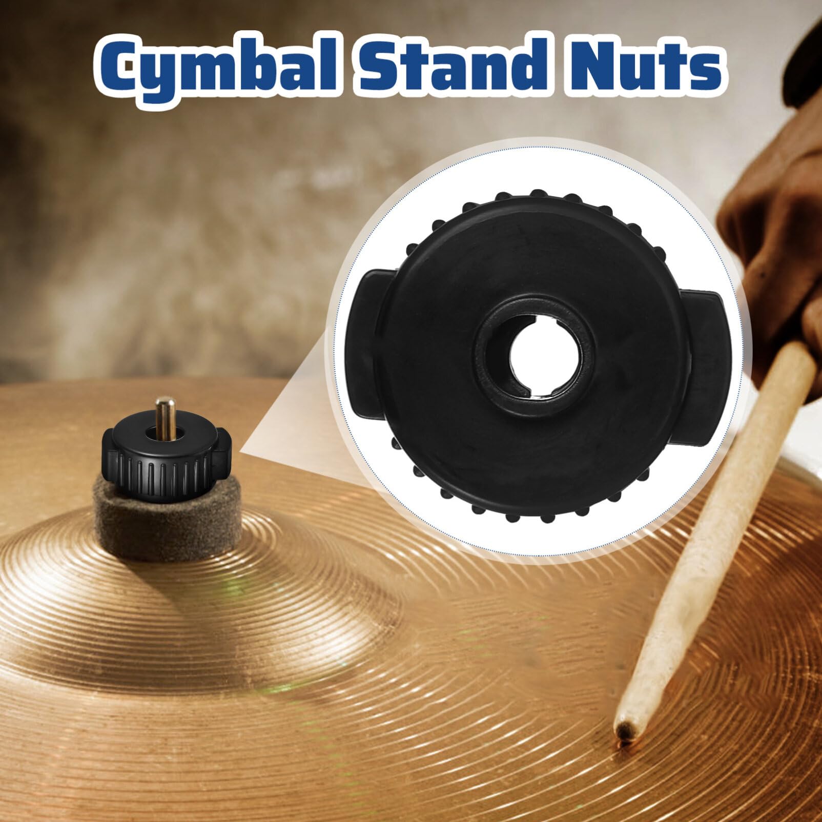 VICASKY 5PCS 3.5mm Quick Release Cymbal Nuts, Cymbal Mate Nut Black Plastic Cymbal Lock Nut Black Cymbal Nuts Drum Accessories, Plastic Quick Release Cymbal Nut Cymbal Mate Nut for
