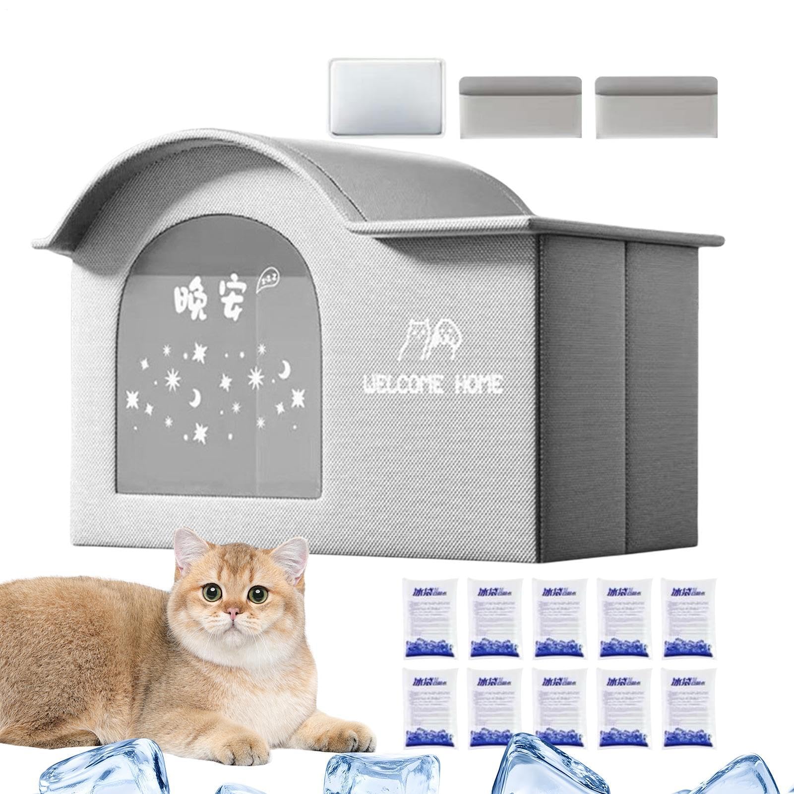 Kühlhaus für Katzen, faltbar, isoliert, tragbar, kühl, Unterschlupf für Hunde, Welpen und Katzen, Komfort für den Innen- und Außenbereich, für Sommerhitze und Reisen, Camping, und Hinterhof