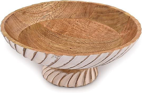 EDHAS Decorative Bowls Mango Wood Wooden Bowl Hand Carved Home Decor for Dining Table Center used as Centerpiece for kitchen counter or dining table 12" X 12" X 4.75"