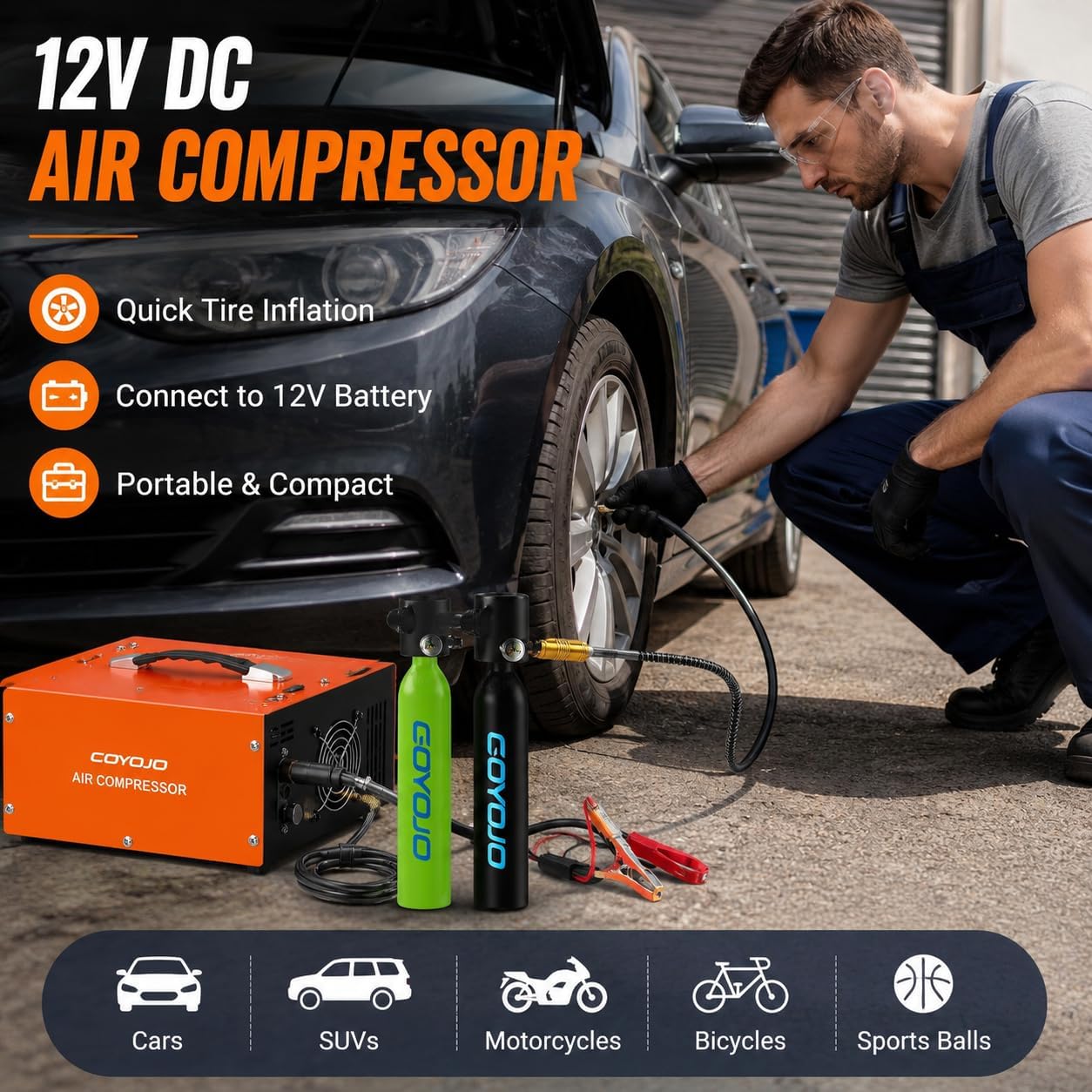 PCP Air Compressor, 4500 PSI/30MPa, Dual Power 12V DC/110V-230V AC, Auto Shut-Off, Portable High Pressure Pump for Airgun Paintball Scuba Tank