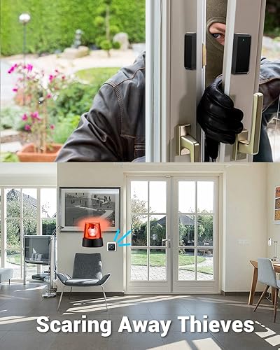 Miniatura 3 de BITIWEND - Timbre de puerta, alarma inalámbrica con sensor de puerta con rango de 600 pies, 58 campanillas, 5 niveles de volumen, indicadores LED,