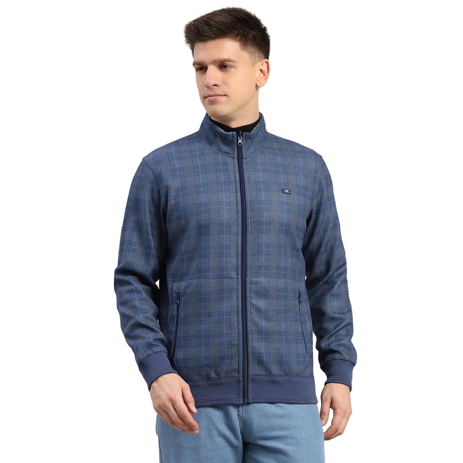monte carlo Mens Regular Fit Checked Pattern Collar 2 Side Pocket Zipper Full Sleeve Winter Sweatshirt Stylish Sweatshirt for Men | Comfortable Casual Winter Wear for Men's (Pack of 1)-picture-20