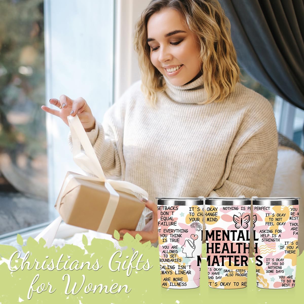 Mental Health 20 oz Tumbler Travel Cup, Positive Quotes Mental Health Gifts Coffee Tumbler with Lid Insulated Tumblers, Coffee Cups for Cold Hot Drinks Therapist Gifts for Mom Besties Women - Image 4