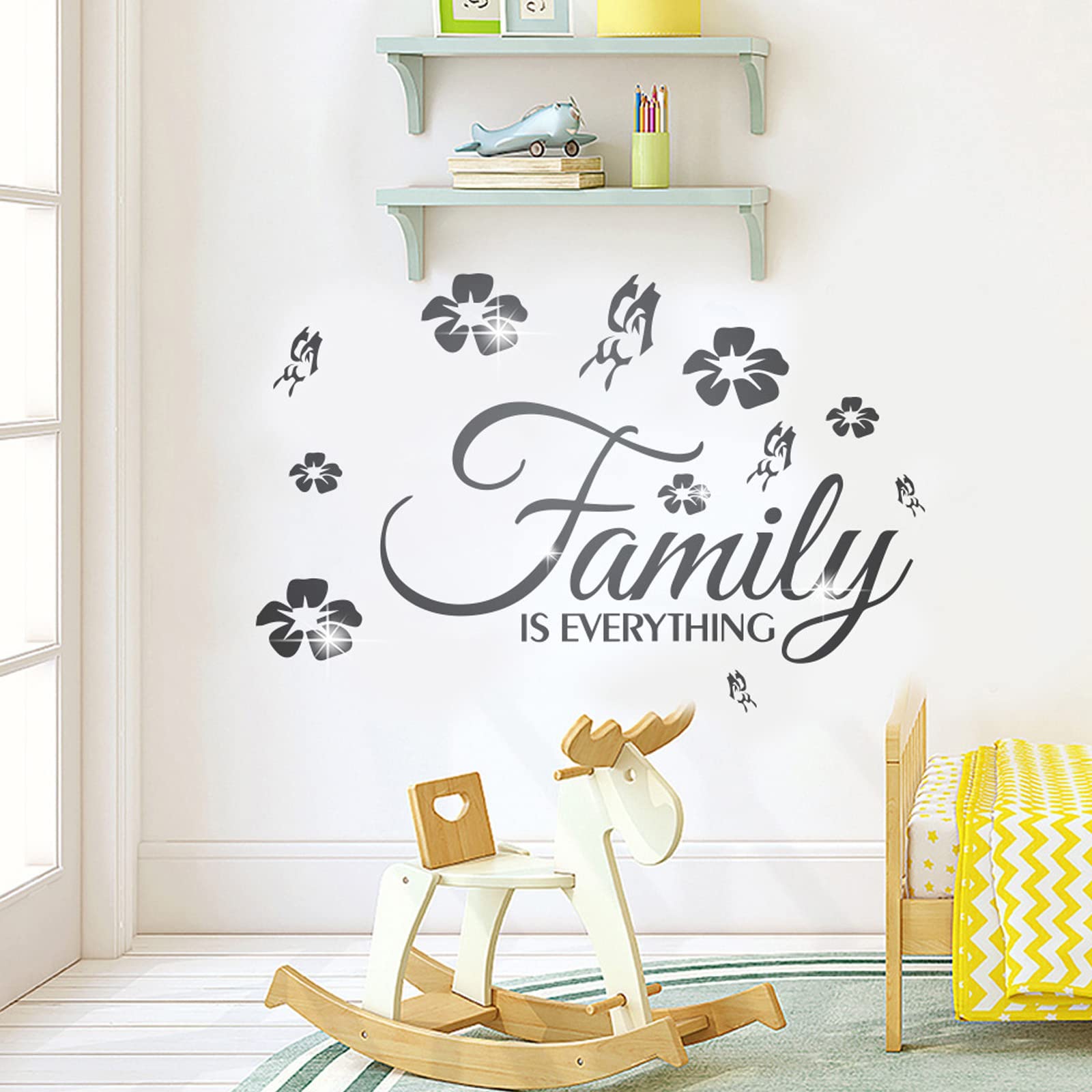 INCAUCA Family is Everything Wall Decor, 3D Acrylic Mirror Wall Decal Stickers Family Letter Quotes, Silver - Image 4