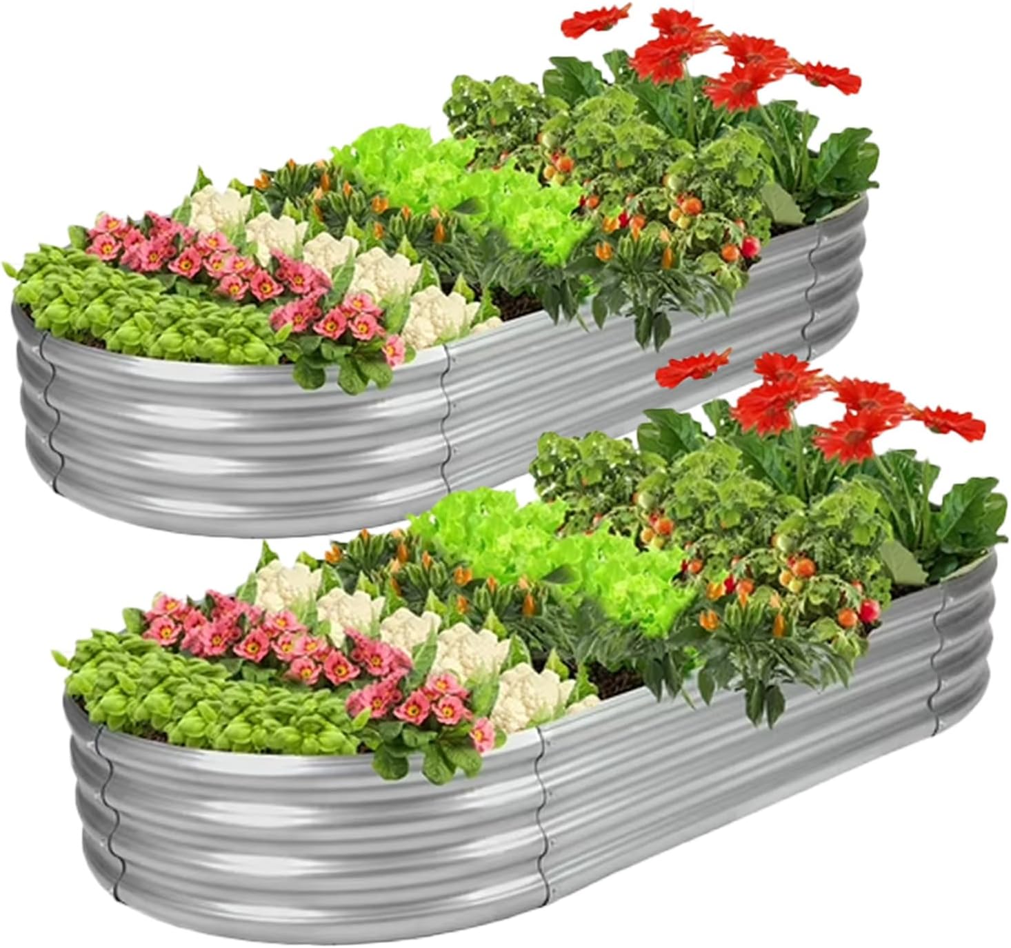 Galvanized Raised Garden Bed Kit,2Pack Galvanized Planter Raised Garden Boxes Outdoor, Oval Metal Raised Garden Beds for Vegetables (4FT)