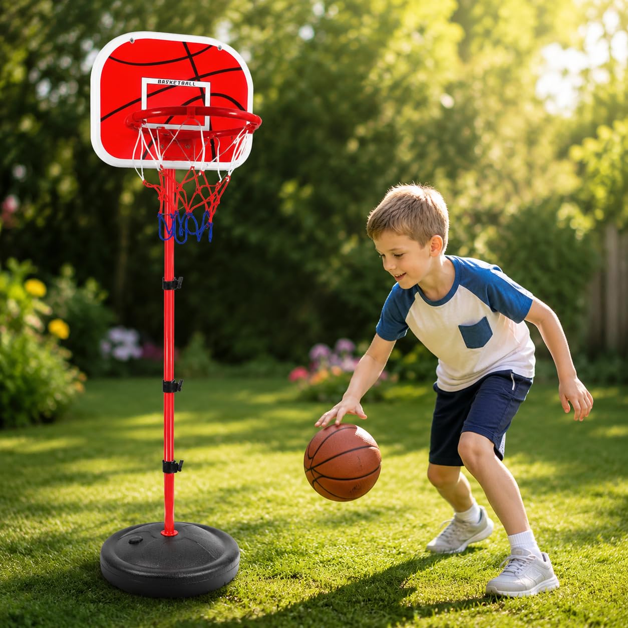 Canestro Basket per Bambini Altezza Regolabile, per Interni ed Esterni con Supporto
