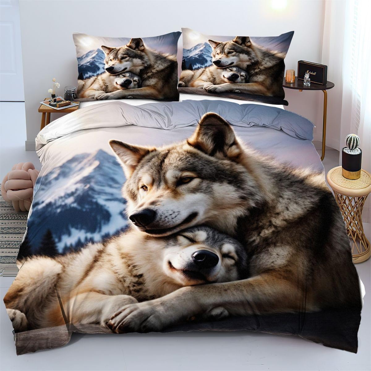 Parure de lit loup brun 240x260 sobre et raffiné pour chambre adulte