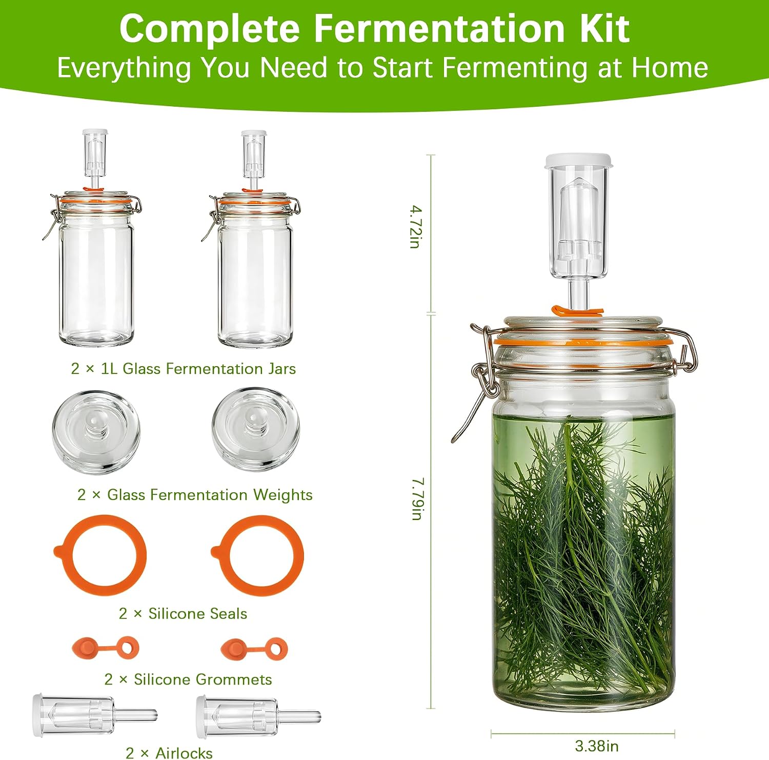 1 L Fermentation Jar, Glass Fermenting Kit with Weight for Making Sauerkraut