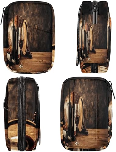 Miniatura 4 de Pastillero de botella de vino con barril de madera para botella de vino, organizador semanal de medicina con bolsa de viaje, pastillero de siete