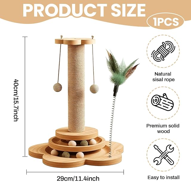 Foto 2 de 7 de Juguetes Gatos Interactivos, Rascador para Gatos 4 en 1 árbol Rascador para Gatos con Pelota Giratoria Plumas…