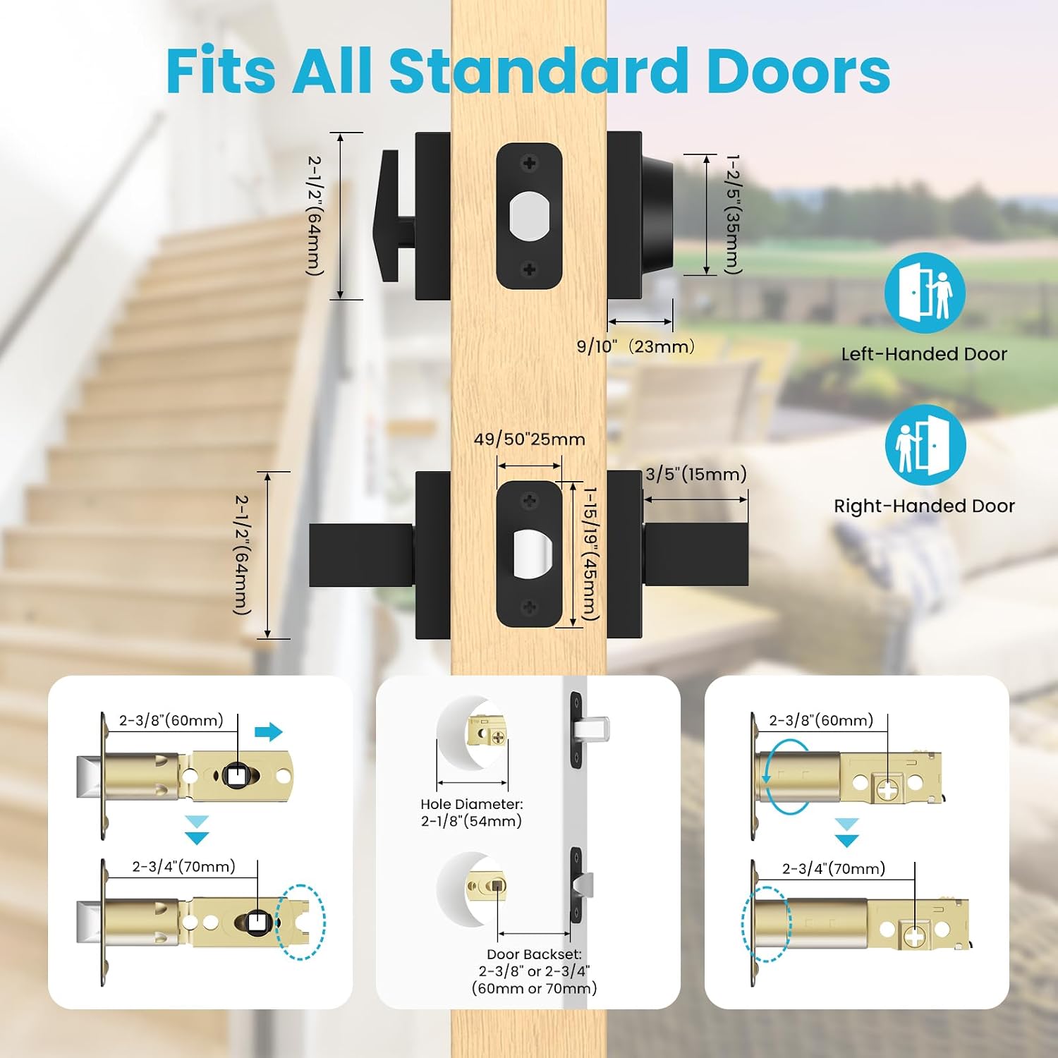 Estmoon Exterior Door Handle and Deadbolt Set, Passage Door Lever and Single Cylinder Deadbolt Lock Modern Square Entry Door Lock Set Flat Black Handleset for Entrance, Front, Office Doors, 1 Pack