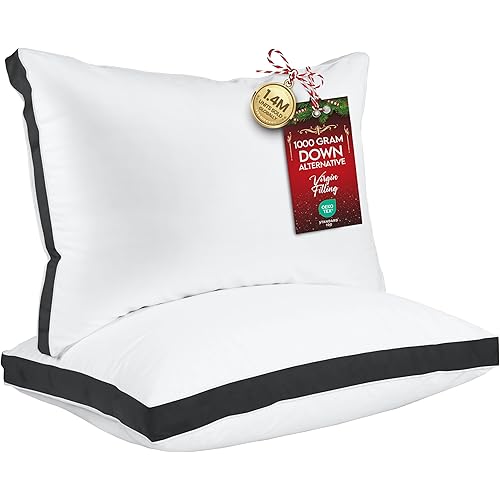 Utopia Bedding Bed Pillows for Sleeping Queen Size (Black), Set of 2, Soft & Fluffy Pillow with Down Alternative Filling, Cooling, Hotel Quality, Gusseted Pillow for Back, Stomach or Side Sleepers