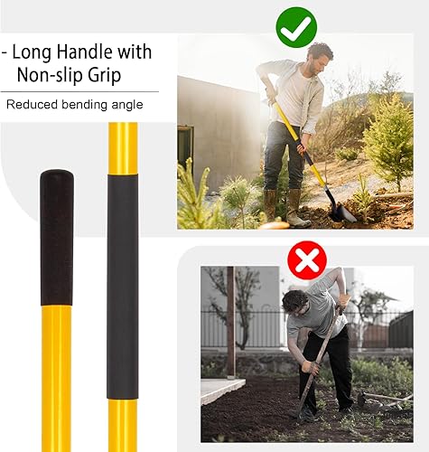 Miniatura 5 de VNIMTI Pala para excavar, pala resistente de 56 pulgadas para jardinería, pala redonda para cavar con mango de fibra de vidrio (amarillo)