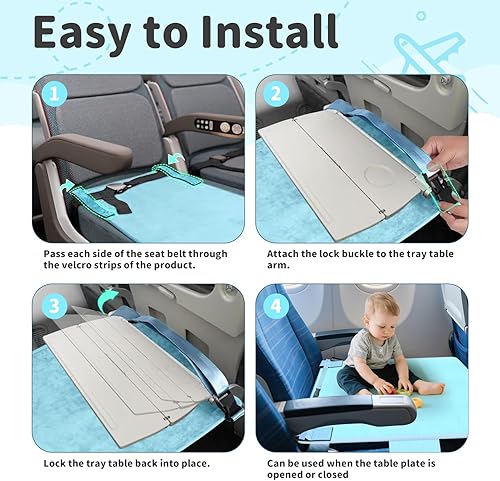 Miniatura 8 de Omzer Cama de avión para bebés y niños pequeños, cama de avión Flyaway para niños pequeños, extensor de asiento de avión para niños con 2 bolsillos