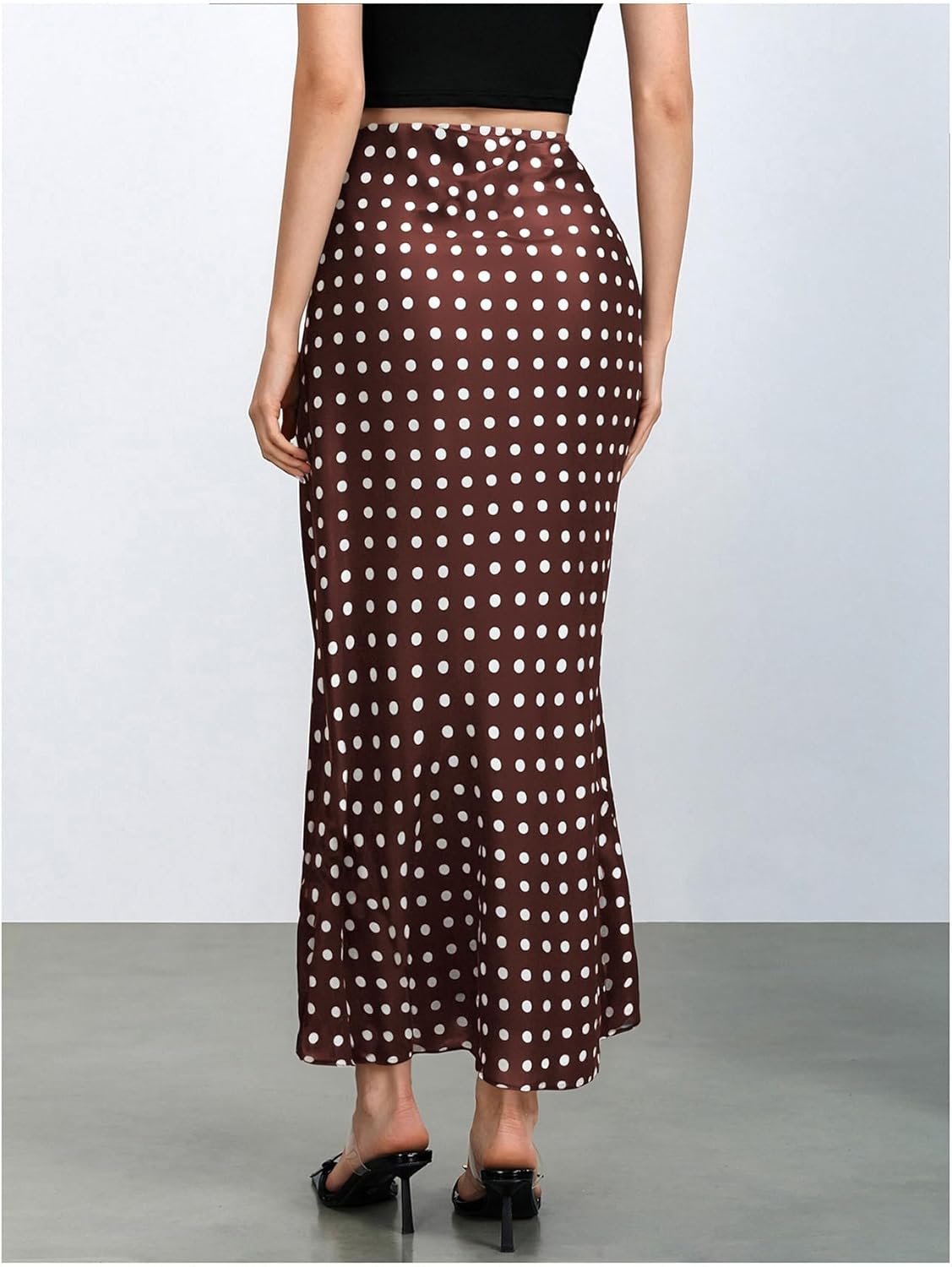 MakeMeChic Women's Summer Long Satin Skirts Polka Dots Silk Elegant High Waisted Flowy A Line Cocktail Midi Skirt - Image 2