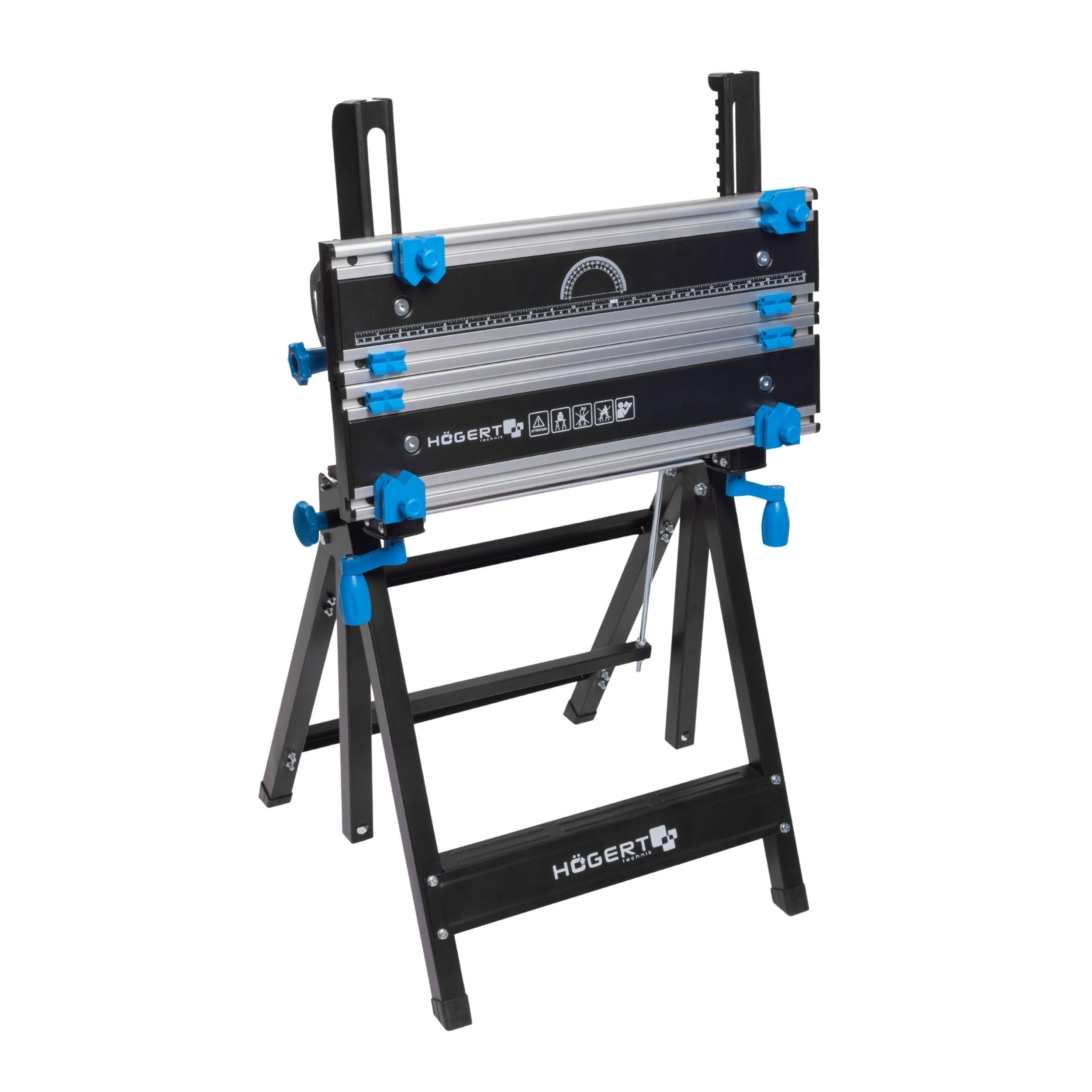 HÖGERT TECHNIK – Klappbarer, höhen- und neigungsverstellbarer Werkstatttisch 600x570x770–1070 mm mit Aluminiumplatte, Spannbacken, Winkelverstellung und Maßskala