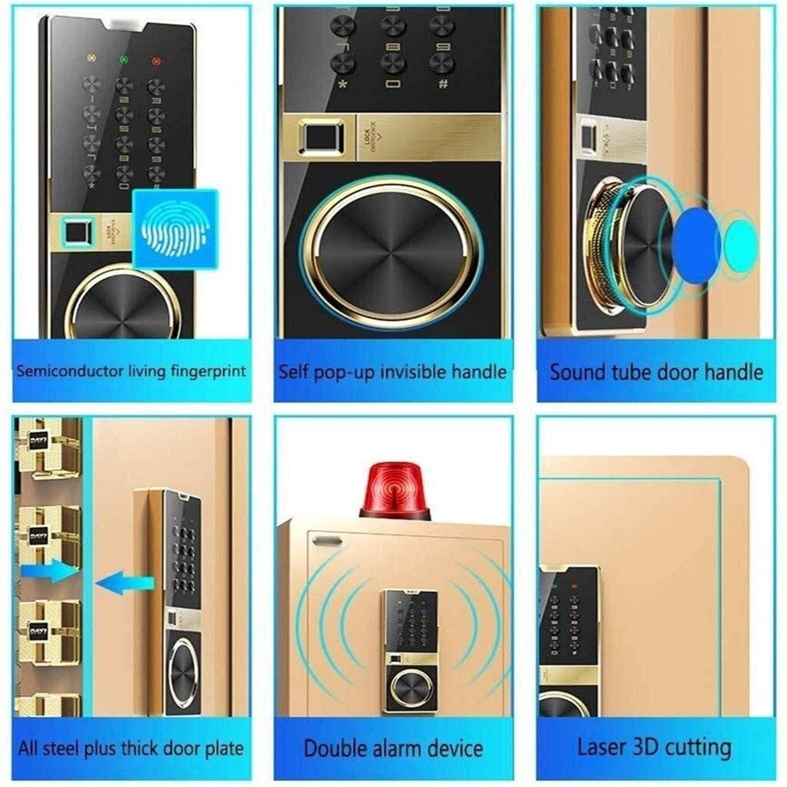 RLKHXBS Safe,Home Safe, Home Digital Safes, File Password Wall Mounted Fireproof Safe with Key Key Safe (Color : Gold)