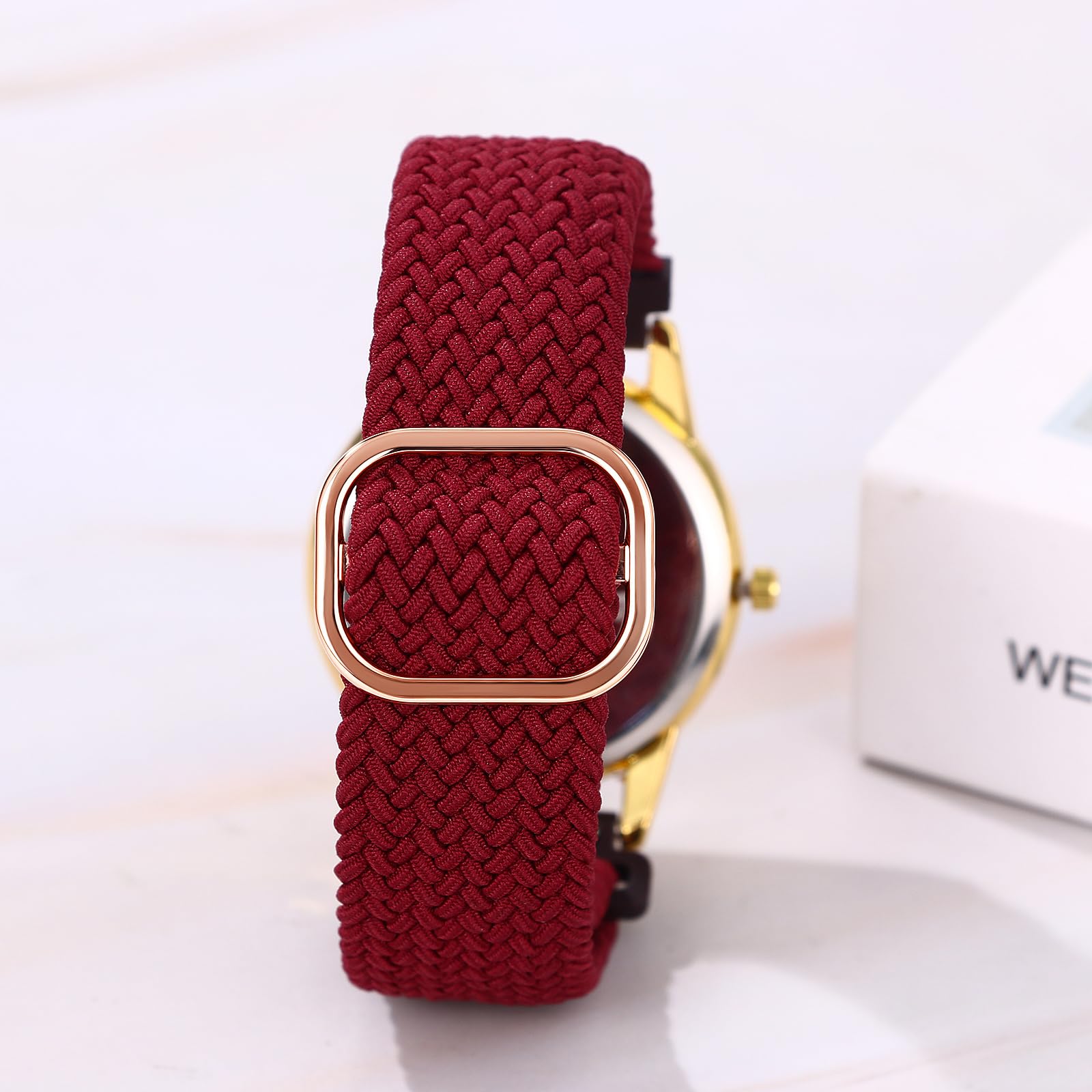 JewelryWe Damski zegarek męski, pleciony, elastyczny, 4 sztuki, kalendarz, analogowy, kwarcowy, tkany, rozciągliwy, dla seniorów, z paskiem materiałowym, cyferblat 12/24 godzin, 4 szt.