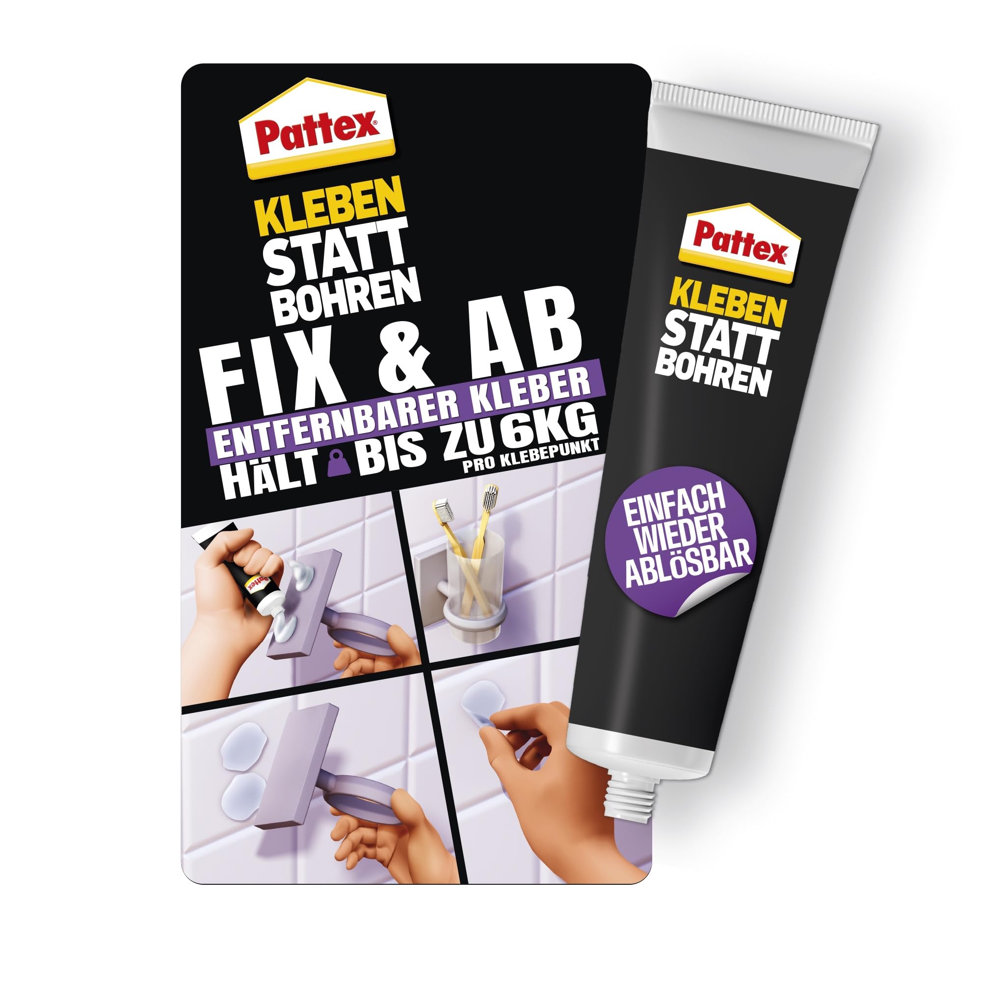 Pattex Montaggio Rimovibile Kleben statt Bohren Fix & Ab, Adesivo Forte per Mensole e Supporti a Parete, Tubo 44 g, PVC