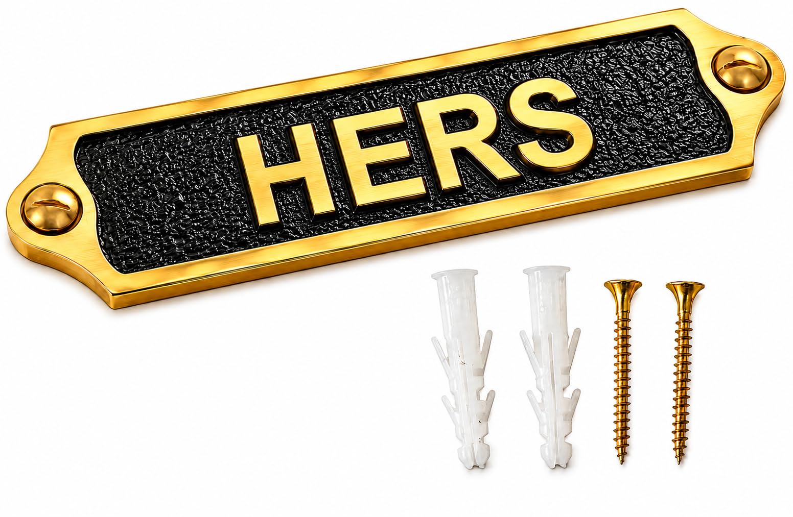 Brass & Black “HERS” Door Plaque Sign 22cm Wall Mounted Name Plate for Home Bedroom Office Door Identification Decorative Signage Gift for Couples Anniversary House Décor(HERS) — image 1
