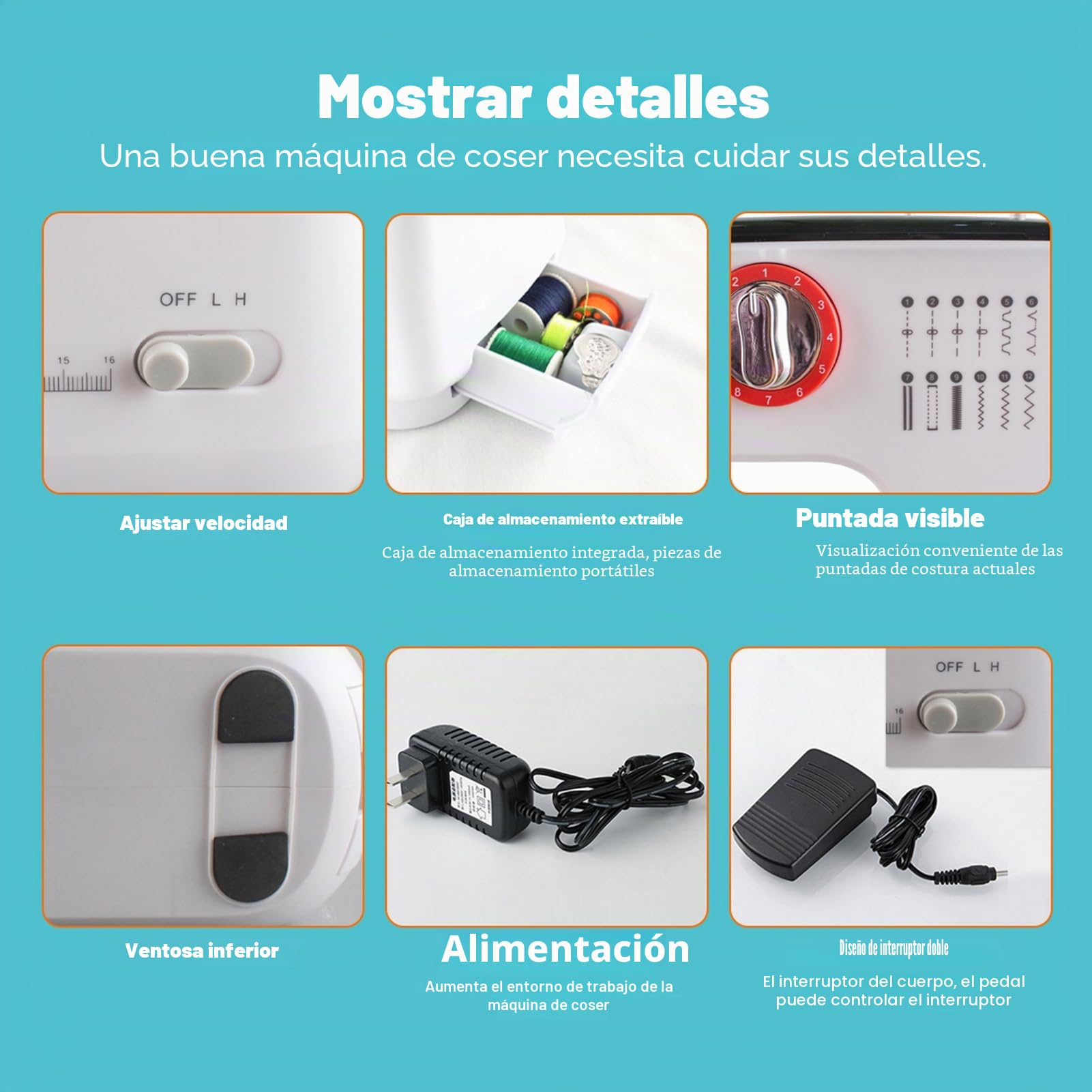 519 Máquina de Coser Eléctrica de Mano para Principiantes DIY Herramienta de Regalo, Con 12 Puntadas, Adecuada para Denim/Transparentes/Telas para el Hogar (Solo Máquina de Coser)