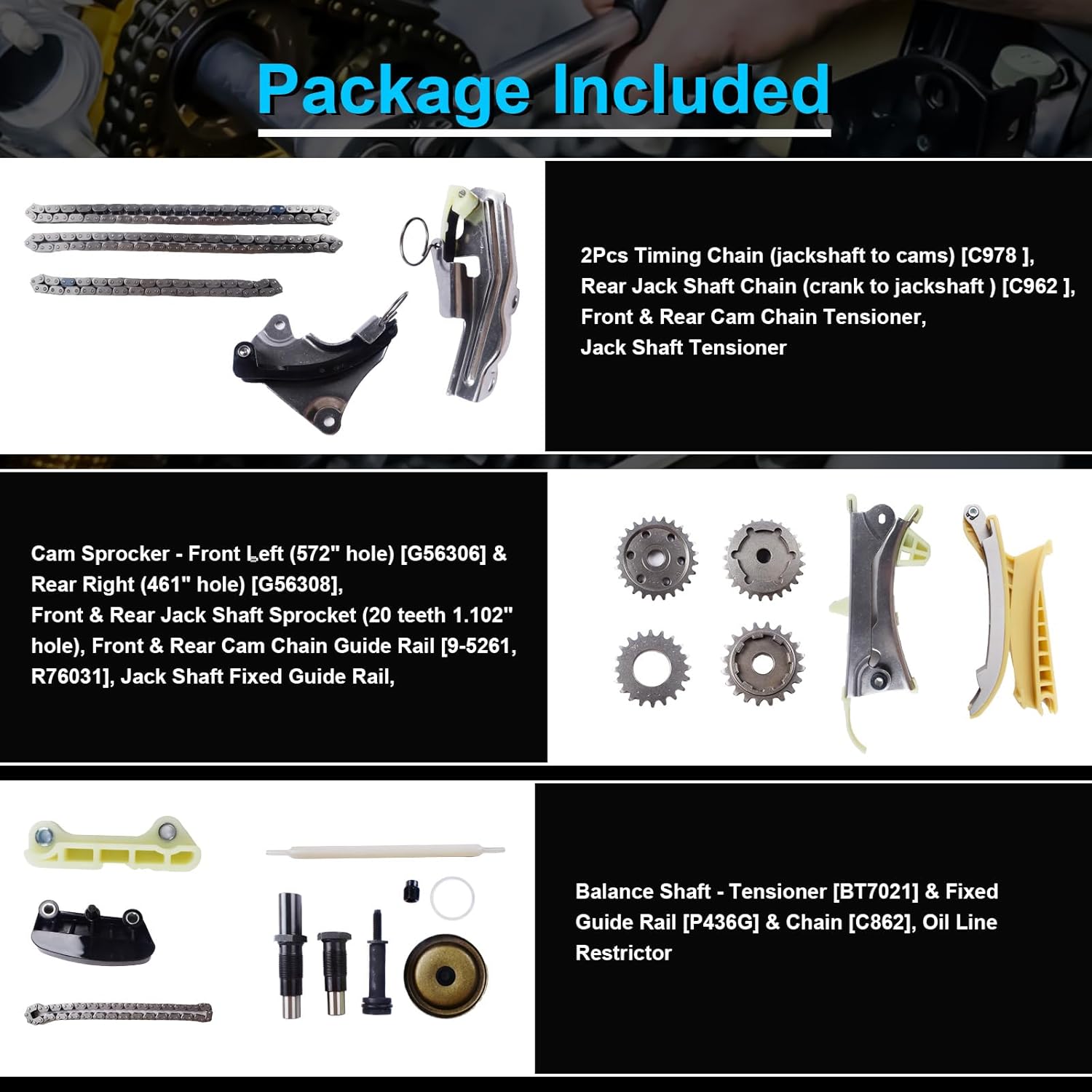 Timing Chain Kit for 1998-2010 Ford Explorer Ranger, for Mazda B4000 Mercury Mountaineer 4.0L SOHC V6 Engine - Includes Tensioner & Guide, OE Standard Replacement Engine Timing Parts