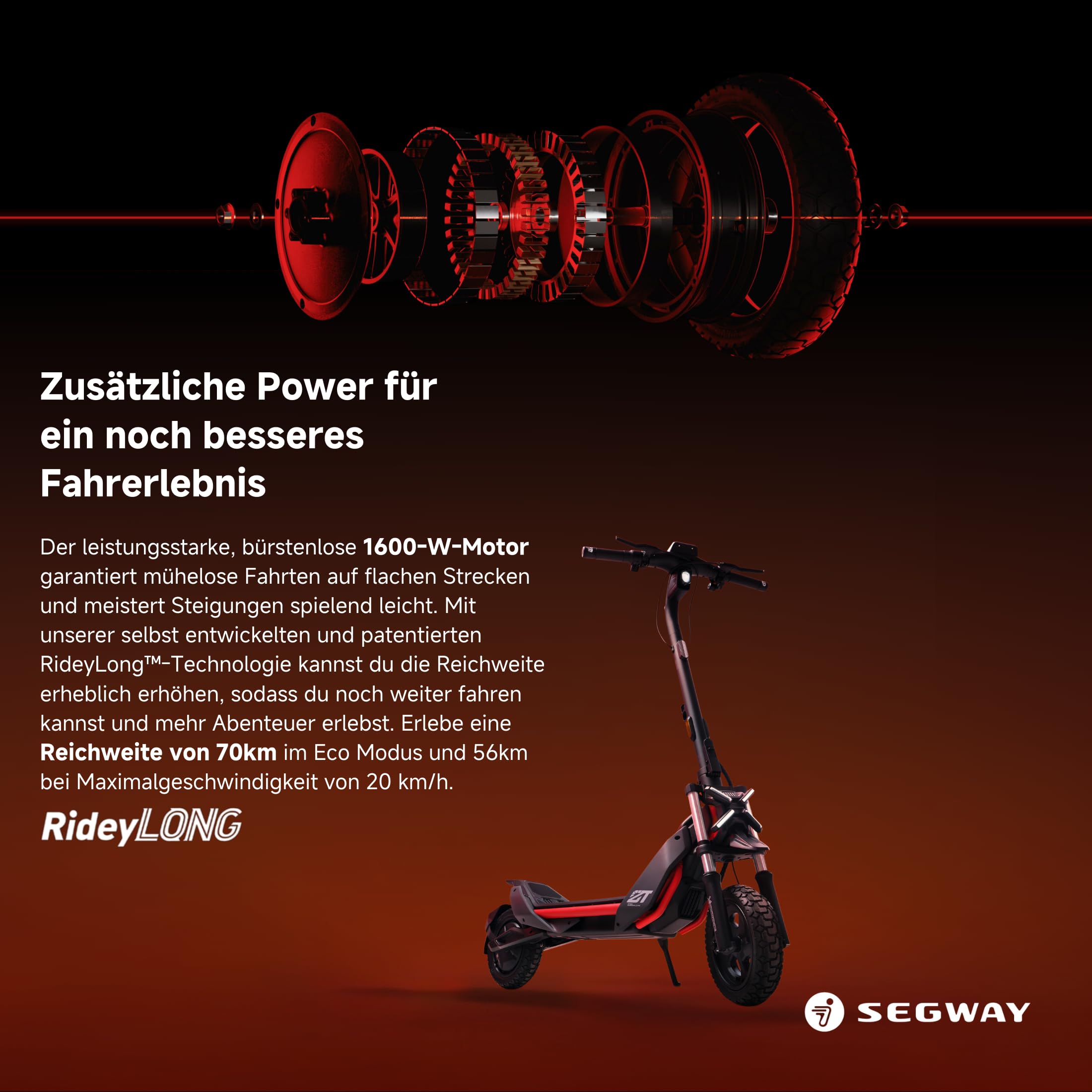 Segway ZT3 Pro D, E-Scooter mit Deutscher Straßenzulassung, 70 km Eco Modus Reichweite, 56km im Sport Modus, Vollfederung, 120 kg Tragkraft, 25% Steigung, Offroad-Reifen, Apple Find My, wasserfest