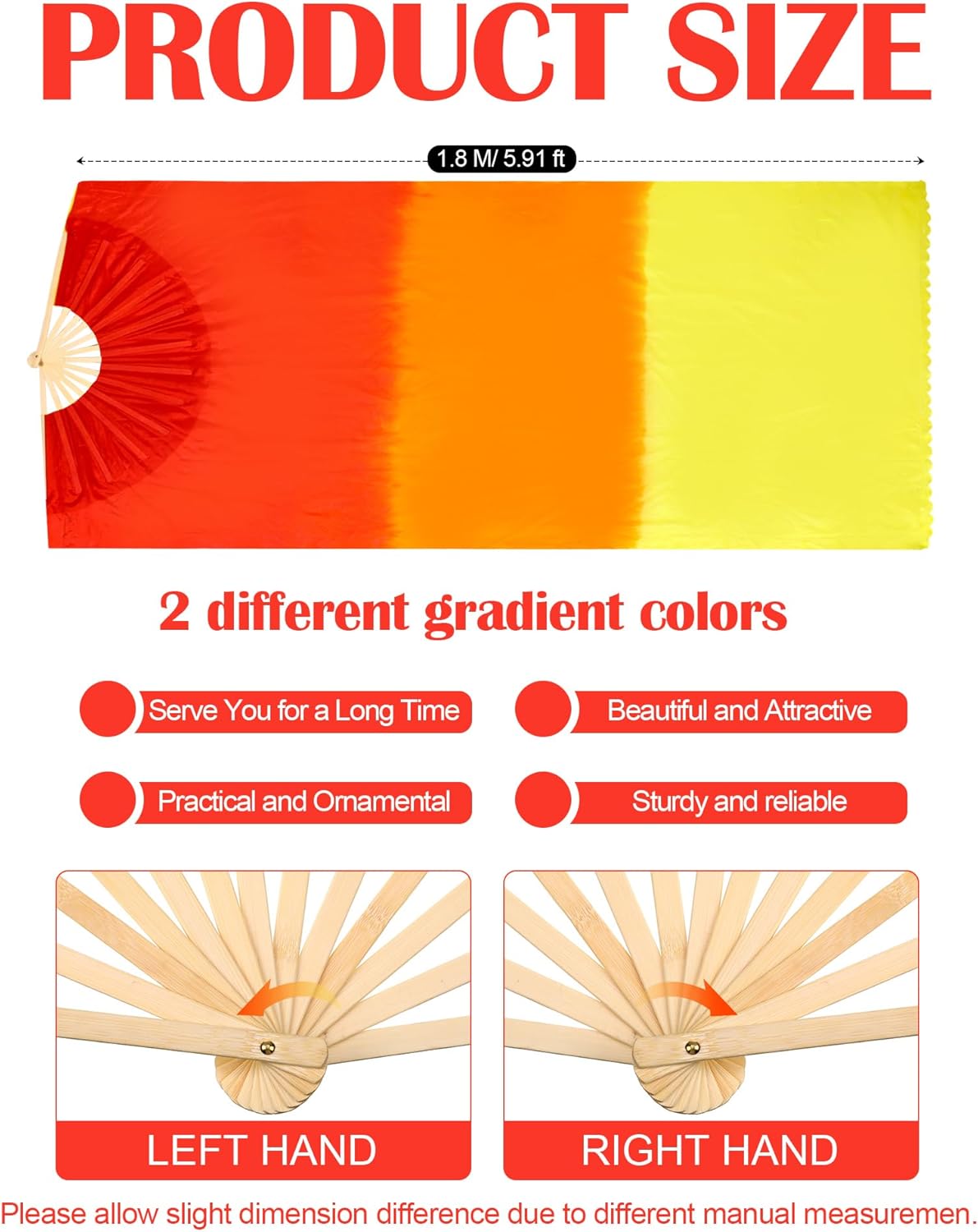 Thyle 4 Pairs 1.8 M Silk Fans Women Veils Belly Dance Fan, National Long Bamboo Fan Colors Artificial Silk Fans for Dancer Right Left Hand, 4 Styles - Image 2