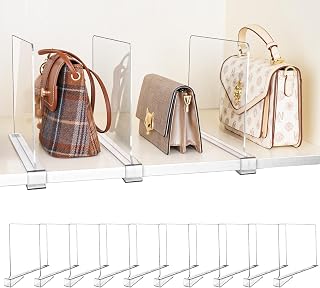 BYSOQIJAH 10 Pack Adjustable Clear Acrylic Shelf Dividers - Non-Slip Closet Organizers for Clothes, Purses, Books, Towels