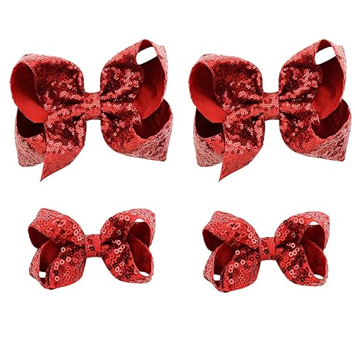 Lazos rojos con purpurina para niñas, 4 lazos grandes y brillantes para el cabello, pinzas de cocodrilo, accesorios para el cabello para