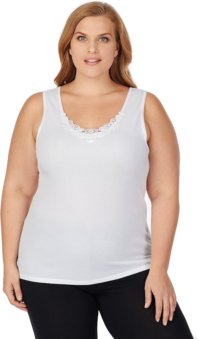 V-neck Tank Top Cuddl Duds Softech Lace-Trim Tank Women's, Size