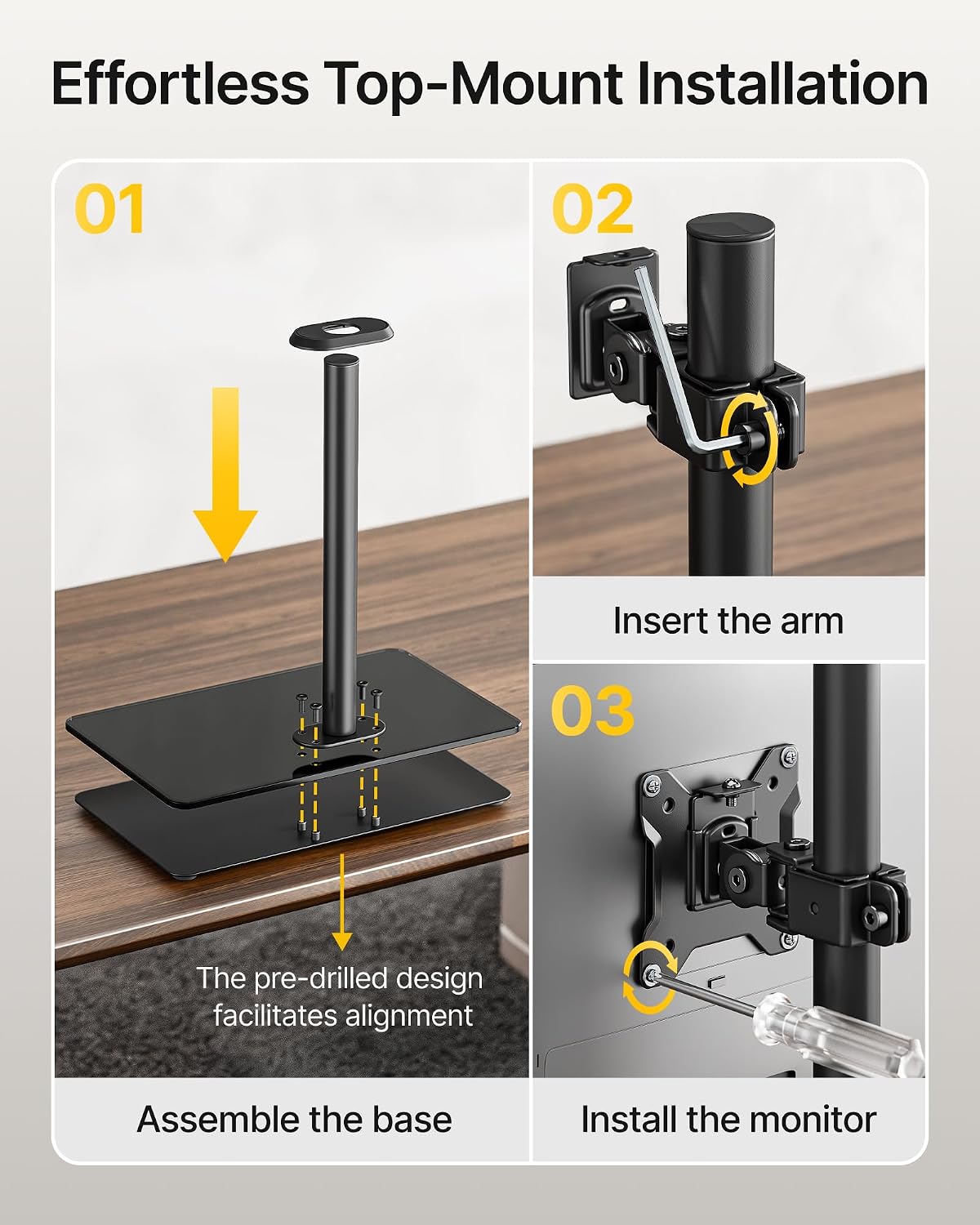 monTEK Vertical Dual Monitor Stand with Sleek Glass Base for 17-32 inch Screens, Free-Standing Dual Monitor Mount Holds 22 lbs per Arm, Fully Motion Height Adjustable, VESA 75/100 MM