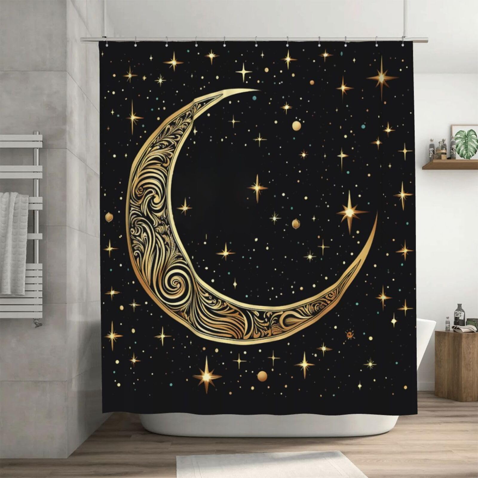 Rideau de douche croissant de lune imperméable 182x182 cm avec 12 crochets