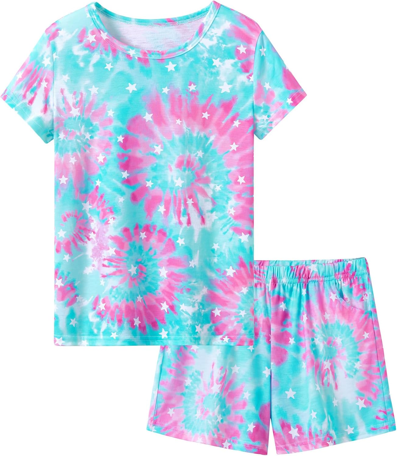 Topgal Summer Pajamas for Little/Big Girls – Swirl Tie Dye Butterfly Design Kids' Short Sleeves & Shorts PJS Size 6-18