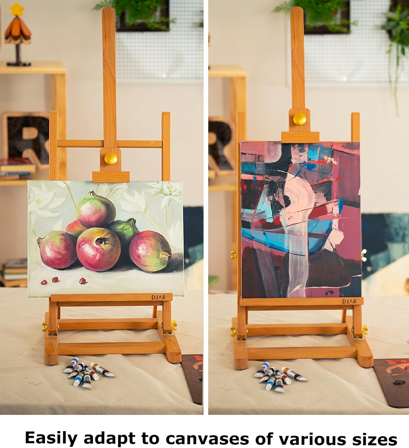 DJAR H- Frame Tabletop Painting Easel, Adjustable Solid Beech Wood Desktop Art Easel, Hold Canvas Up to 27.5", Assembly-Free Art Stand for Artist, Student, Natural