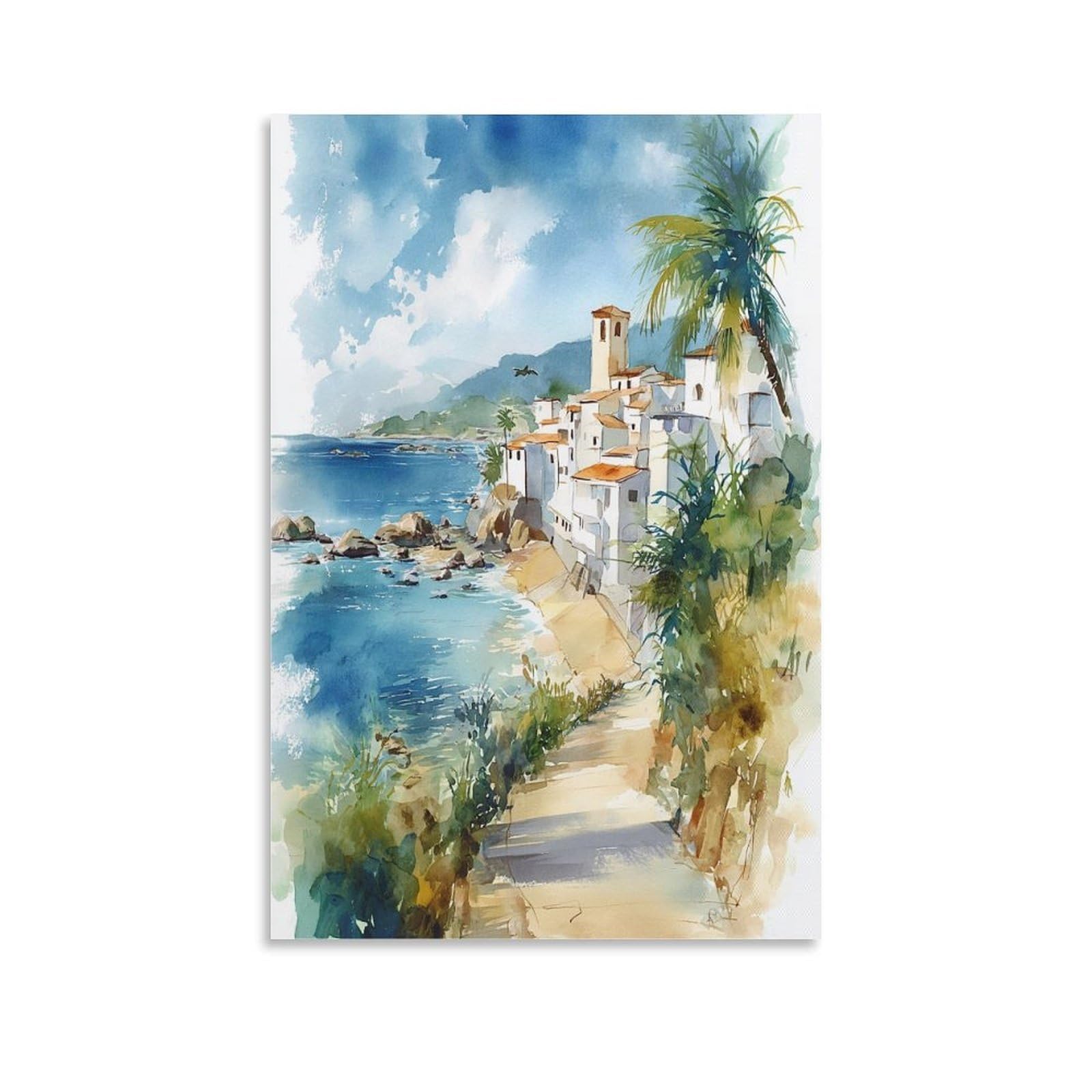 LCYNNH San Juan Puerto Rico 20x30inch(50x75cm) Vintage Travel Poster Watercolor Canvas Art