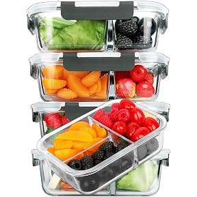 DAS TRUST 5 Pack 36oz Bento Box Glass Meal Prep Containers 3 Compartments Glass Food Storage Containers with Lids Meal Prep Bowls Lunch Box Oven Safe