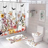 Vista 17 de 4PCS Halloween Shower Curtain Sets with Rugs, Bloody Handprint Shower Curtain, Waterproof Fabric White Shower Curtain, Gothic Spooky Scary Bloody
