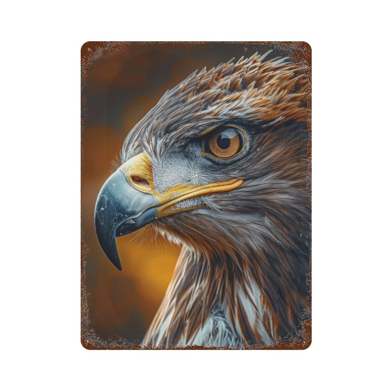 Wild Eagle Portrait Aged Metal Wall Plaque 15.7"x11.8", Farmhouse Wall Decor for Office, Studio And Wall Decor