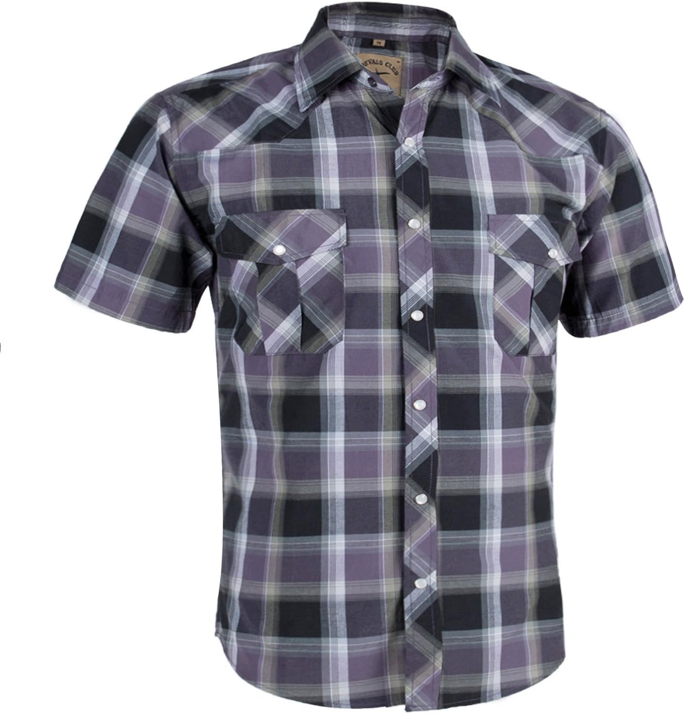 COEVALS CLUB Men's Casual Plaid Pearl Button Snap Front Short Sleeve Shirt Regular Fit