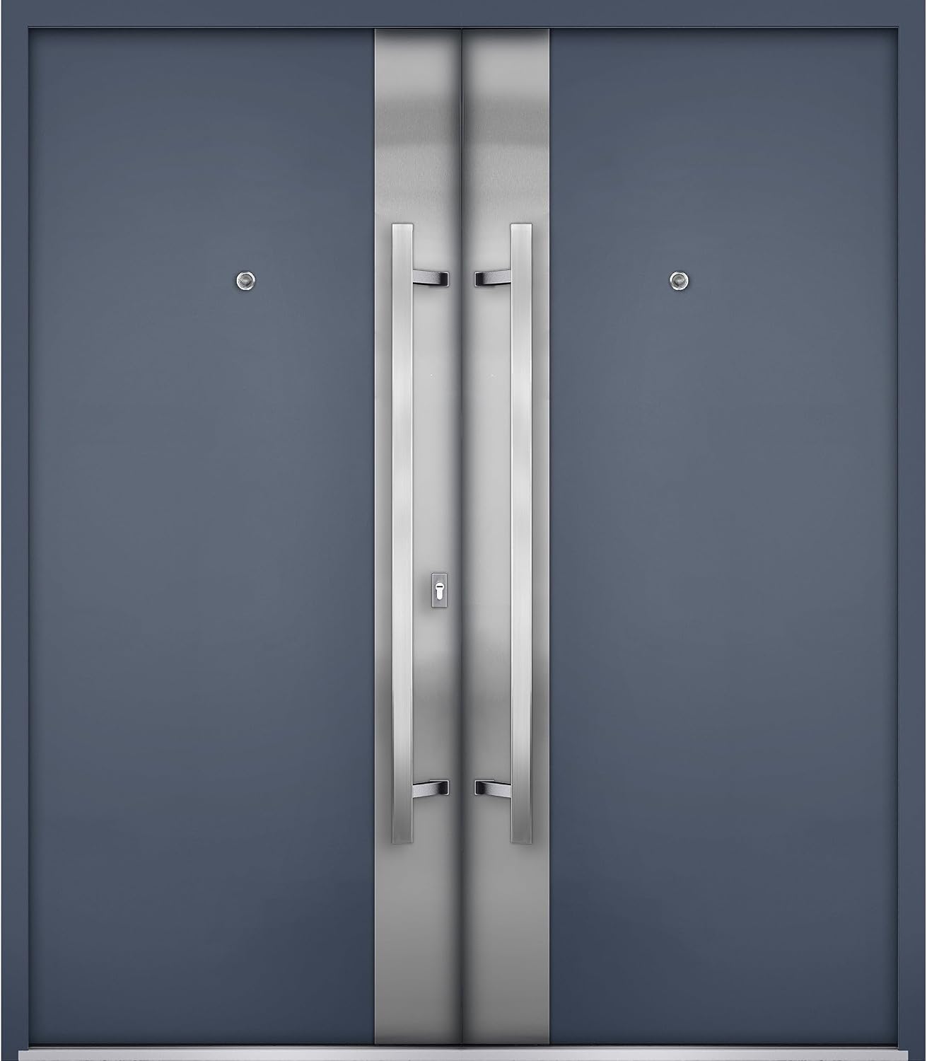 VDOMDOORS Front Exterior Prehung Metal Double Doors/Deux 0729 Gray Graphite Stainless Steel Insert/Entry Modern Painted Left Inswing Active Door 72" x 80"