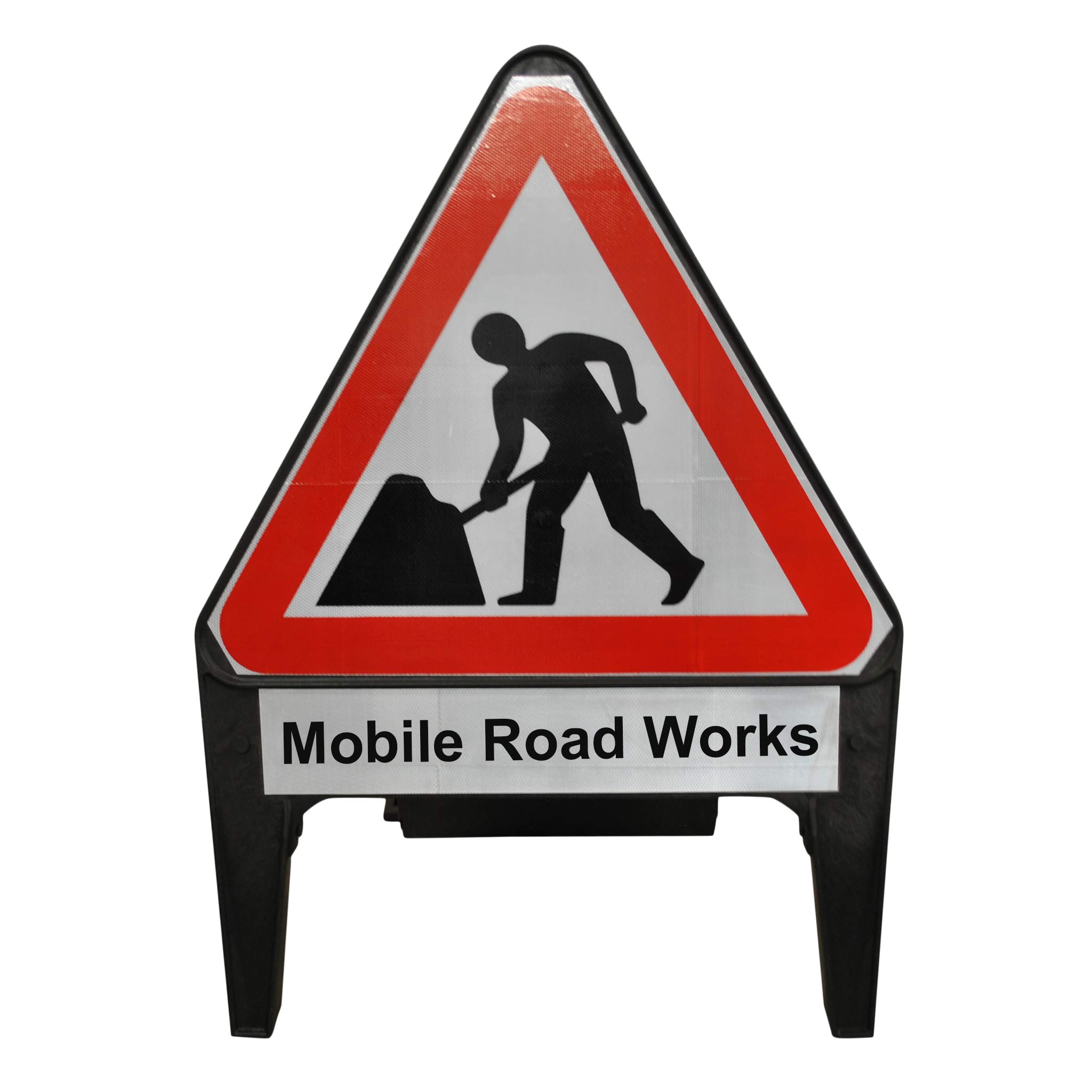 Street Solutions UK Men At Work Q-Sign With 'Hedge Cutting' Plate - 750mm Road Sign, Plastic, Folding Leg
