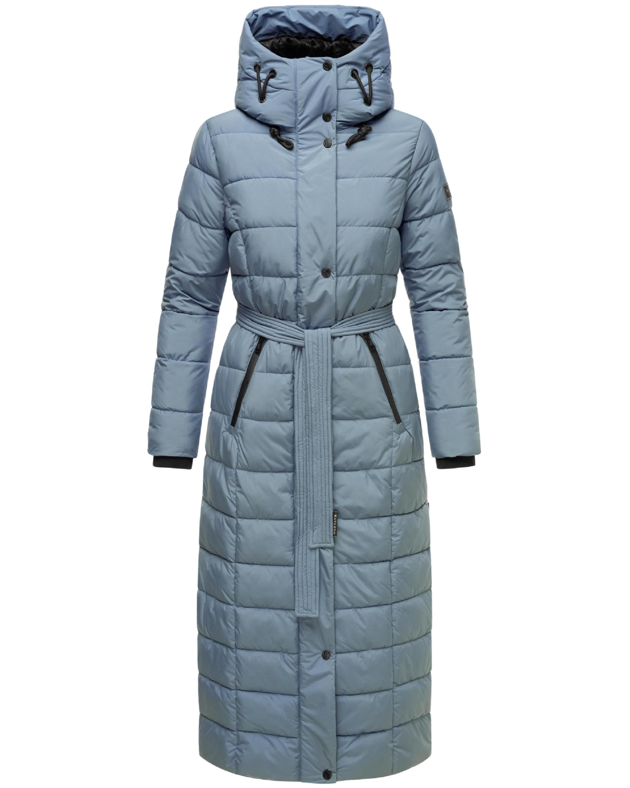 Navahoo Women's Stormy Blue Winter Coat Warm Quilted Coat Long With Hood And Waist Belt Part Xiv Xs-3Xl, 3XL