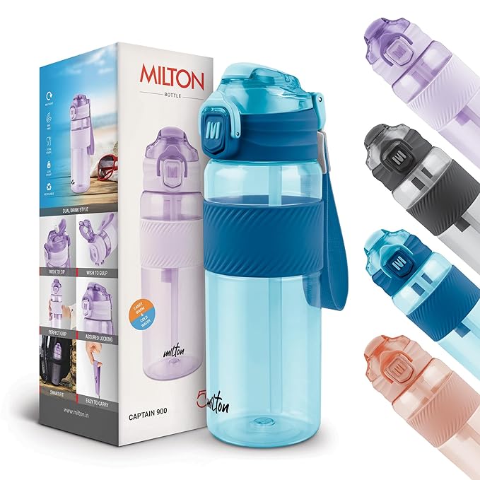 Milton Captain Unbreakable Plastic Water Bottle 850 ml – Sip Plus Gulp, BPA-Free & Leak-Proof, with Hand Strap, Ideal for Gym Workouts, Outdoor Adventures, School & Office – Durable & Convenient, Blue