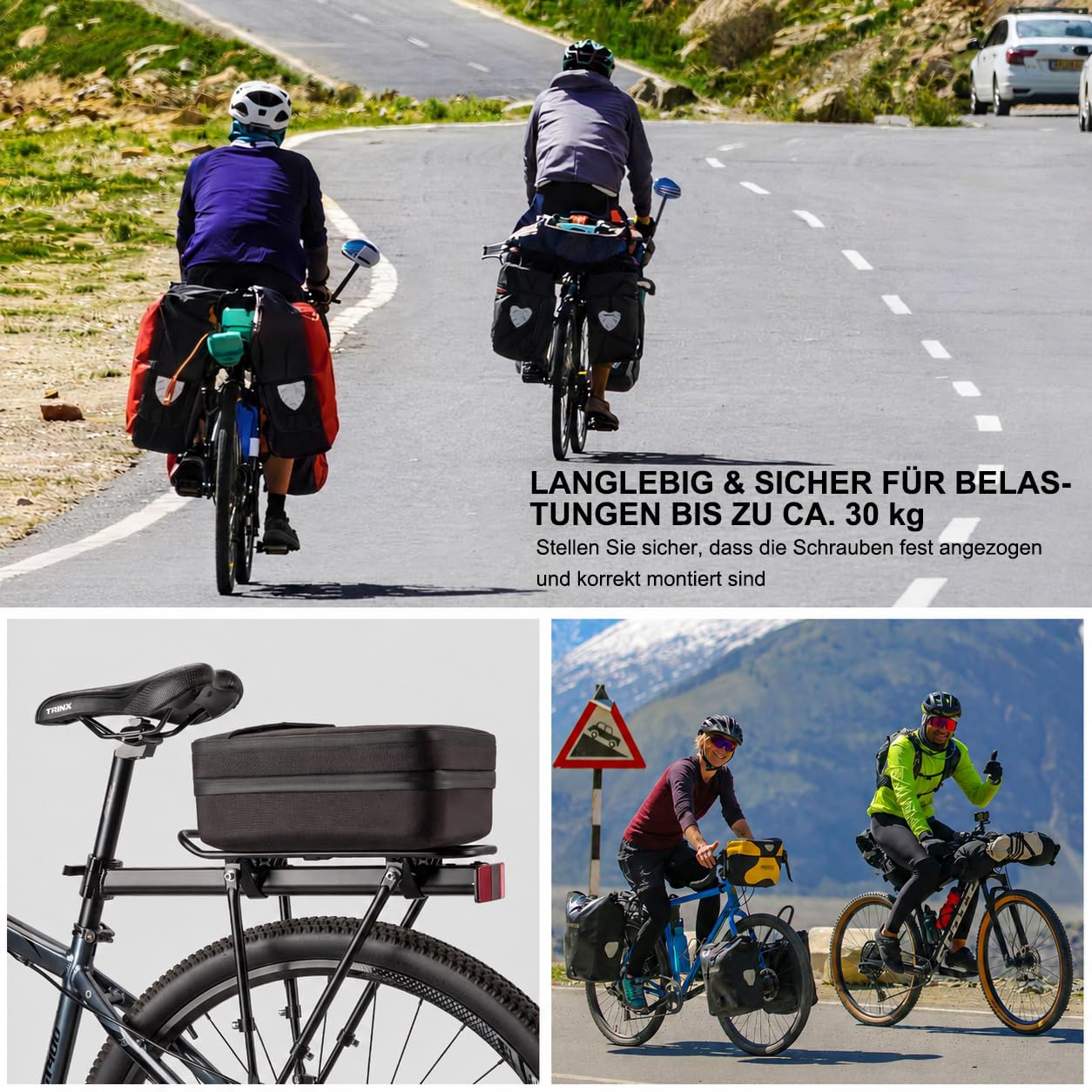 CXWXC Fahrrad-Gepäckträger hinten, Sattelstützen-Gepäckträger, 30 kg Tragkraft, für Fahrradtaschen, Radtouren und E-Bikes