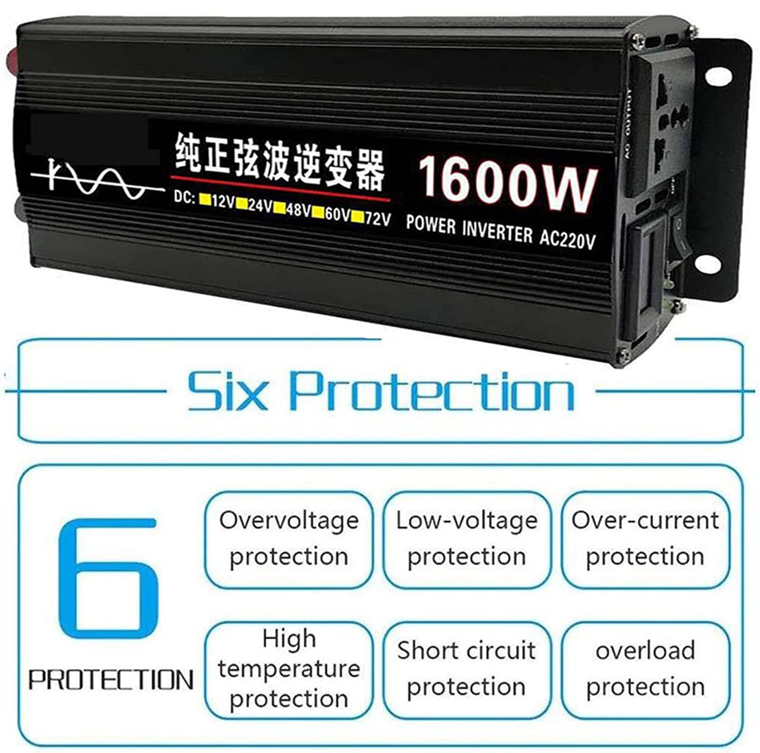 Przetwornica napięcia falownik sinusoidalny 1600 W 2000 W 3000 W 4000 W samochodowa przetwornica DC 12 V 24 V 48 V 60 V do AC 220 V 230 V przetwornica napięcia transformatora do urządzenia samochodowego/laptopa/aparatu/telefonu komórkowego, na zewnątrz (1