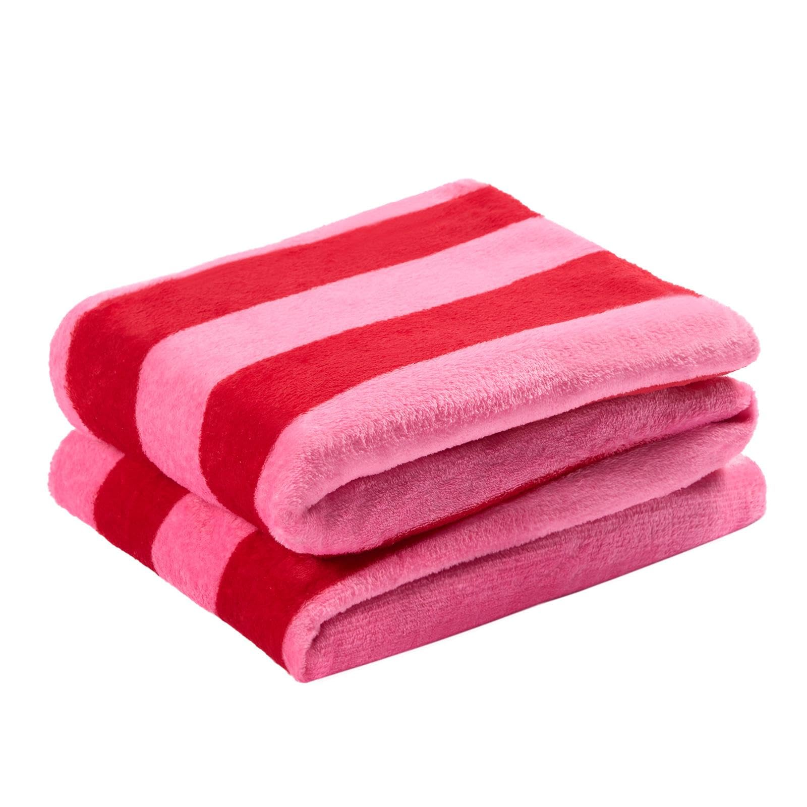 Ohs Red / Pink Blanket Fleece Stripe Print Throw, Ultra Soft Cosy Comfy Vibrant Stripe Pattern Fluffy Throw For Sofa & Bedroom Living Room, 125 X 150Cm - Red/Pink