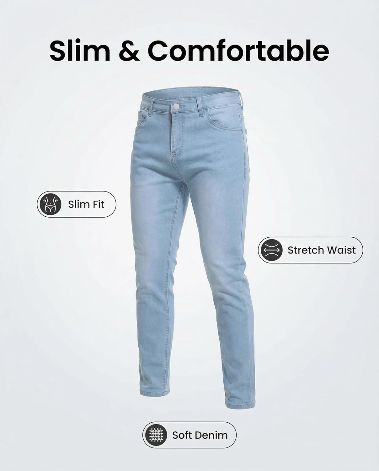 Boncun Men's Slim Fit Stretch Jeans - Classic Black Denim Pants with Comfort Flex Fabric - Image 6