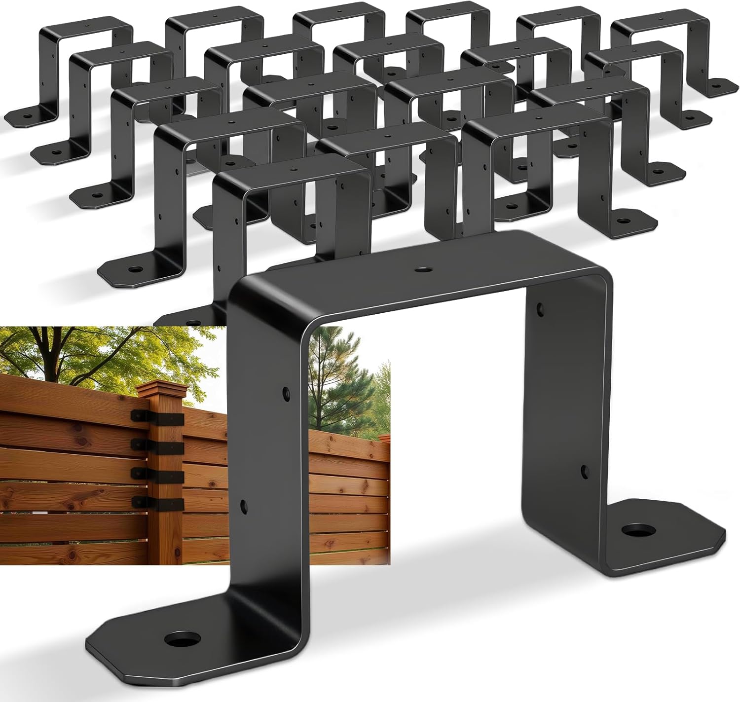 Frienda 24 Pcs 4 x 4 Inches Deck Post Tie Bracket, Black Metal Steel Post Ties Fence Brackets, Heavy Duty Structure Anti Corrosion Anti Rust for Wood Deck Fence Pergola